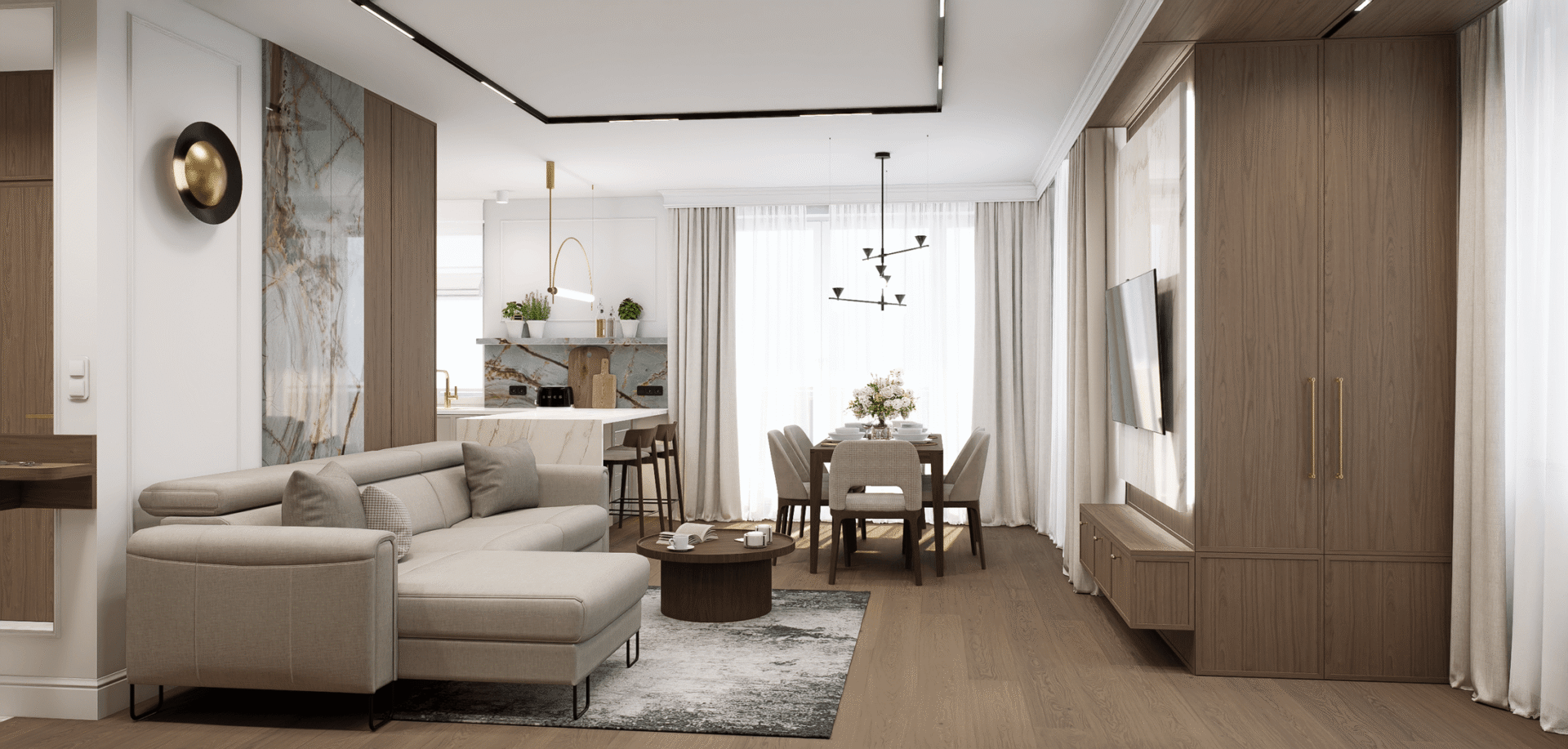 Detale wykończeniowe salonu w apartamencie premium