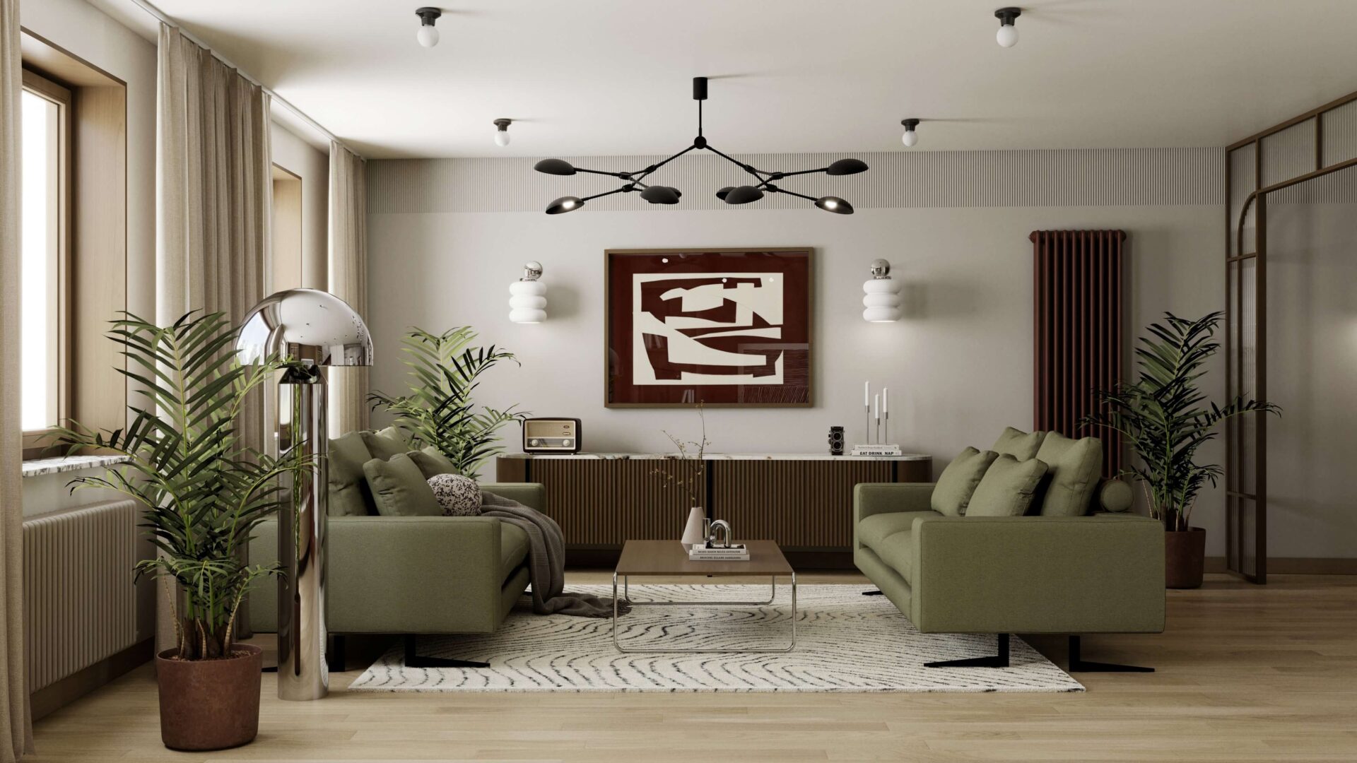 Strefa wypoczynkowa w apartamencie premium na Żoliborzu